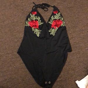 Rose embroidered bodysuit